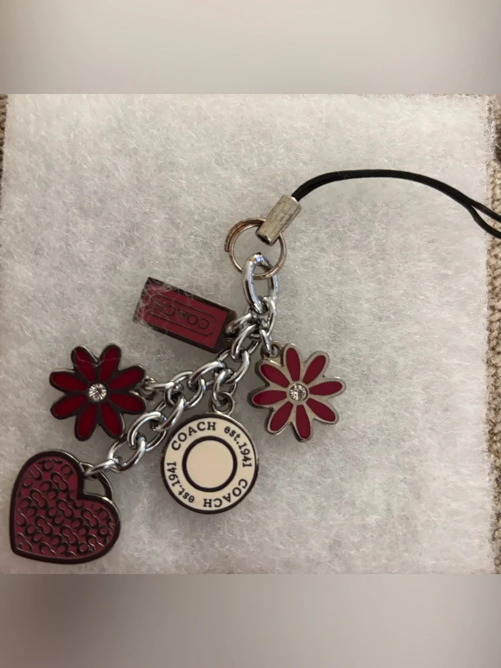 Coach Red Pink Floral and Heart Logo Key/Phone/Bag Charm